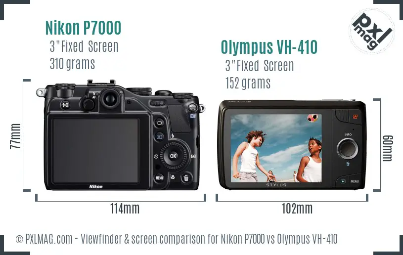 Nikon P7000 vs Olympus VH-410 Screen and Viewfinder comparison