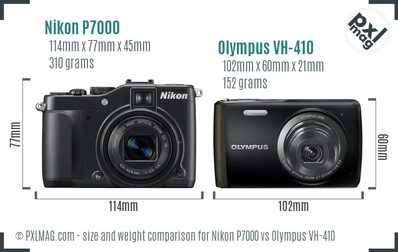 Nikon P7000 vs Olympus VH-410 size comparison