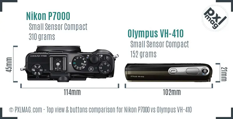 Nikon P7000 vs Olympus VH-410 top view buttons comparison