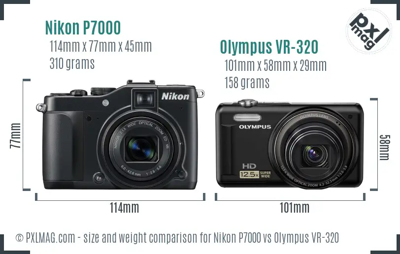 Nikon P7000 vs Olympus VR-320 size comparison