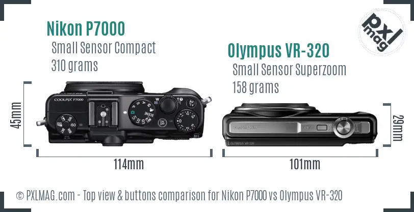 Nikon P7000 vs Olympus VR-320 top view buttons comparison