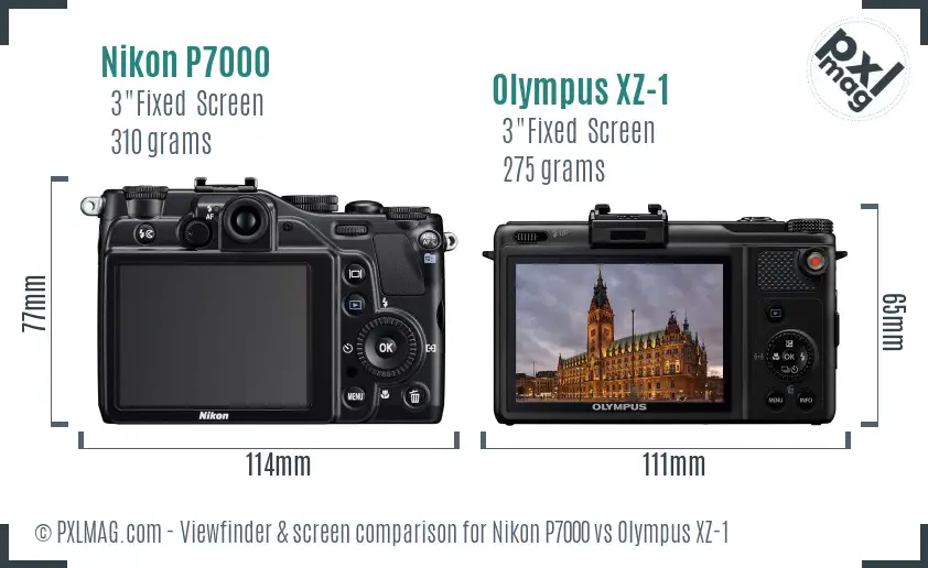 Nikon P7000 vs Olympus XZ-1 Screen and Viewfinder comparison
