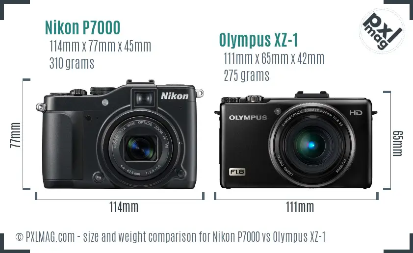 Nikon P7000 vs Olympus XZ-1 size comparison Nikon P7000 vs Olympus XZ-1 size comparison