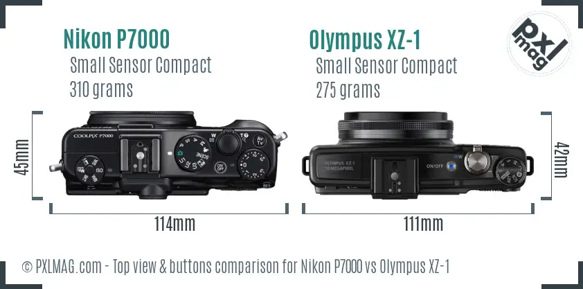 Nikon P7000 vs Olympus XZ-1 top view buttons comparison