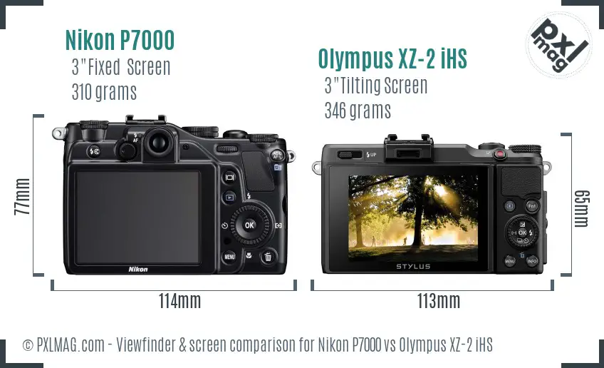 Nikon P7000 vs Olympus XZ-2 iHS Screen and Viewfinder comparison