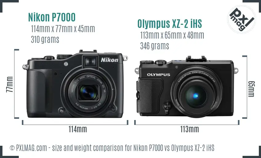 Nikon P7000 vs Olympus XZ-2 iHS size comparison