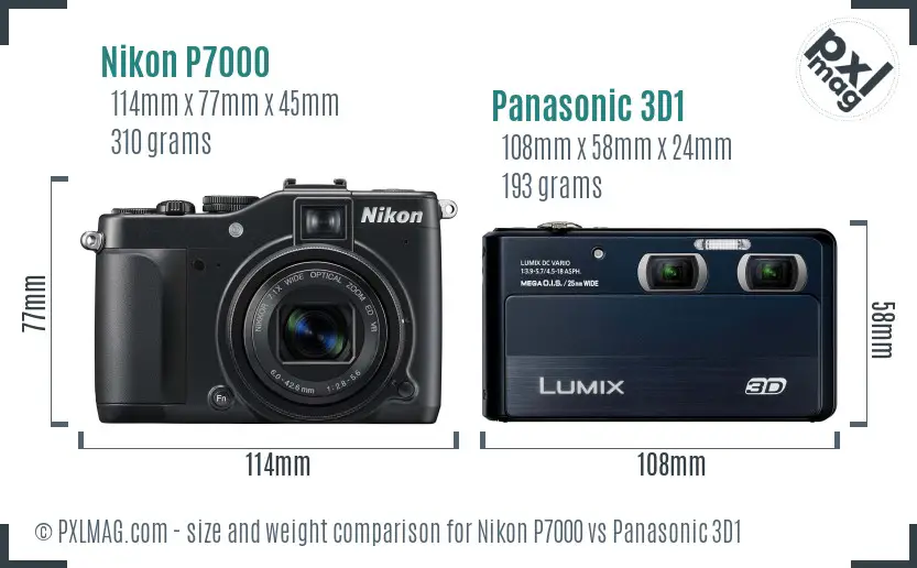 Nikon P7000 vs Panasonic 3D1 size comparison Nikon P7000 vs Panasonic 3D1 size comparison