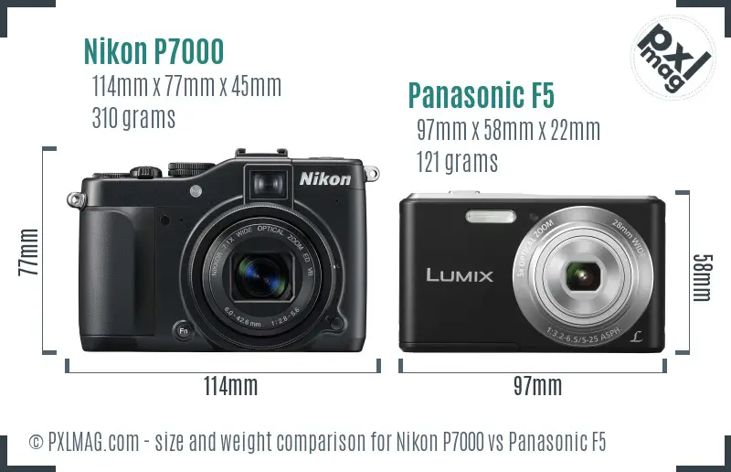 Nikon P7000 vs Panasonic F5 size comparison