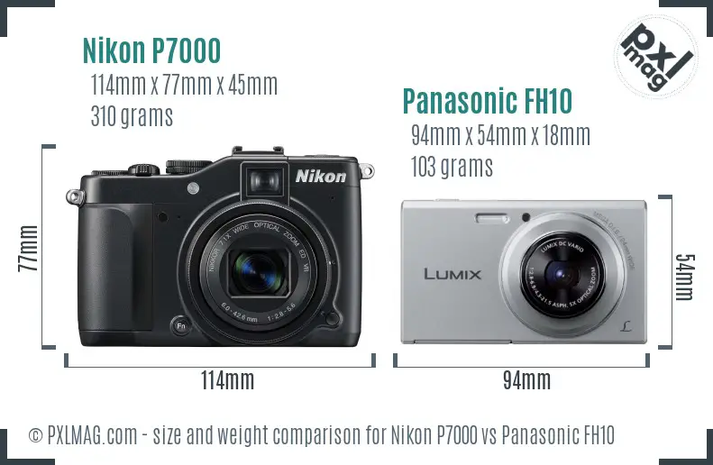 Nikon P7000 vs Panasonic FH10 size comparison