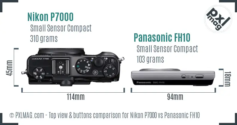 Nikon P7000 vs Panasonic FH10 top view buttons comparison