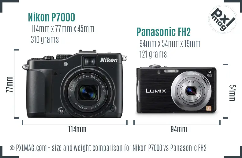 Nikon P7000 vs Panasonic FH2 size comparison Nikon P7000 vs Panasonic FH2 size comparison
