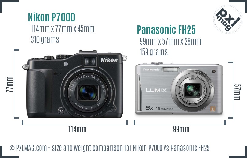 Nikon P7000 vs Panasonic FH25 size comparison