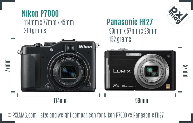 Nikon P7000 vs Panasonic FH27 size comparison