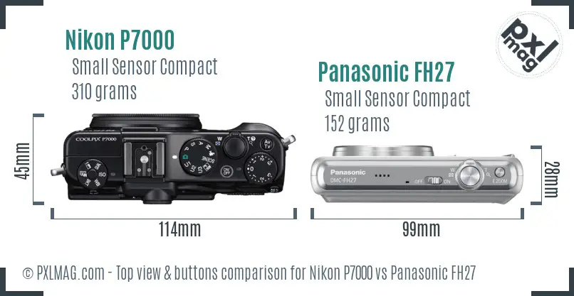 Nikon P7000 vs Panasonic FH27 top view buttons comparison