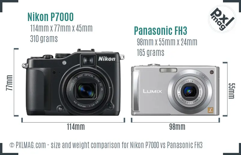 Nikon P7000 vs Panasonic FH3 size comparison Nikon P7000 vs Panasonic FH3 size comparison