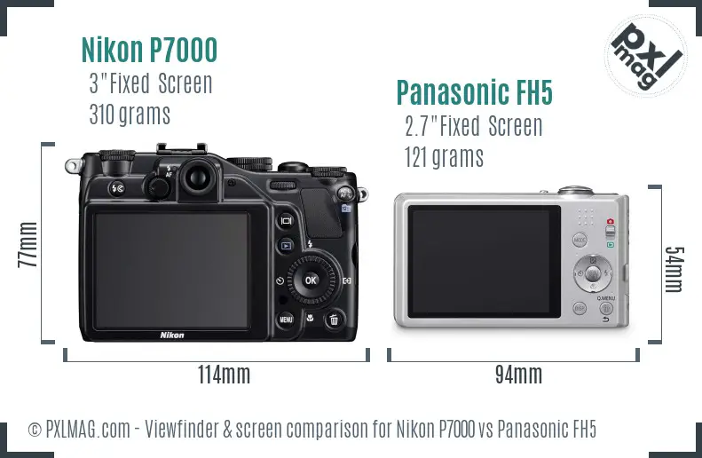 Nikon P7000 vs Panasonic FH5 Screen and Viewfinder comparison