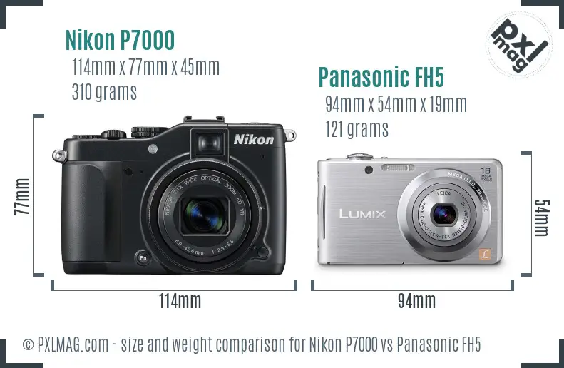 Nikon P7000 vs Panasonic FH5 size comparison