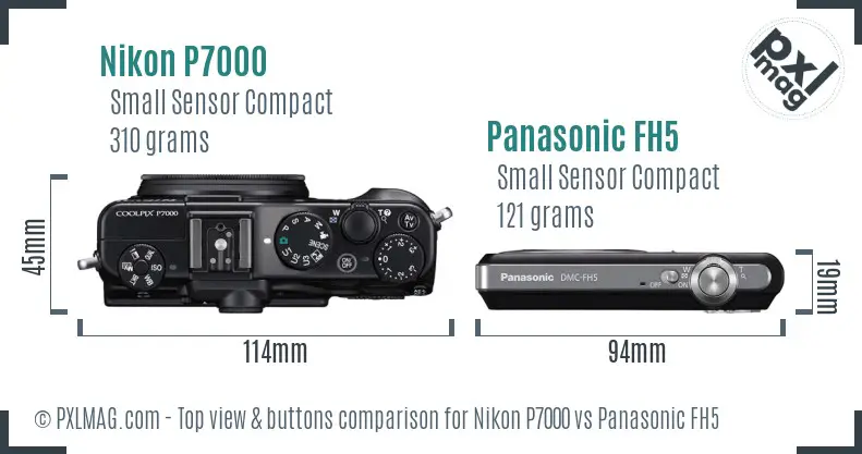 Nikon P7000 vs Panasonic FH5 top view buttons comparison