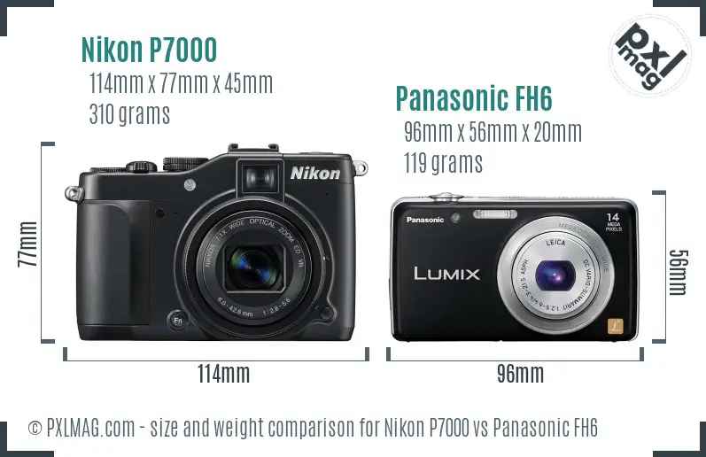 Nikon P7000 vs Panasonic FH6 size comparison