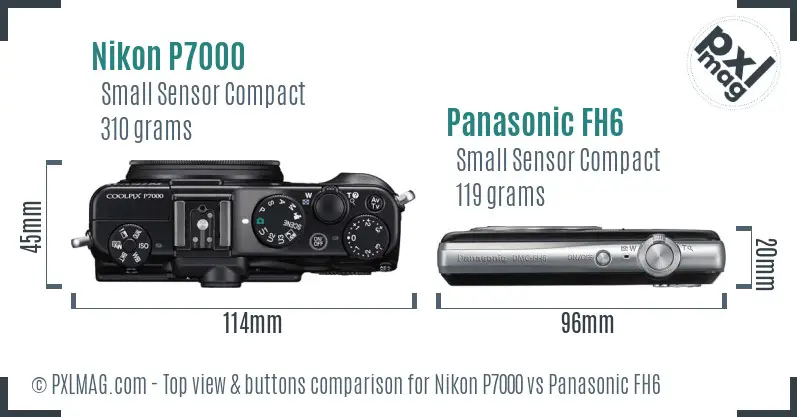 Nikon P7000 vs Panasonic FH6 top view buttons comparison