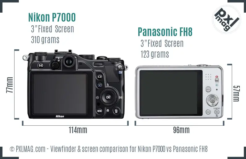 Nikon P7000 vs Panasonic FH8 Screen and Viewfinder comparison