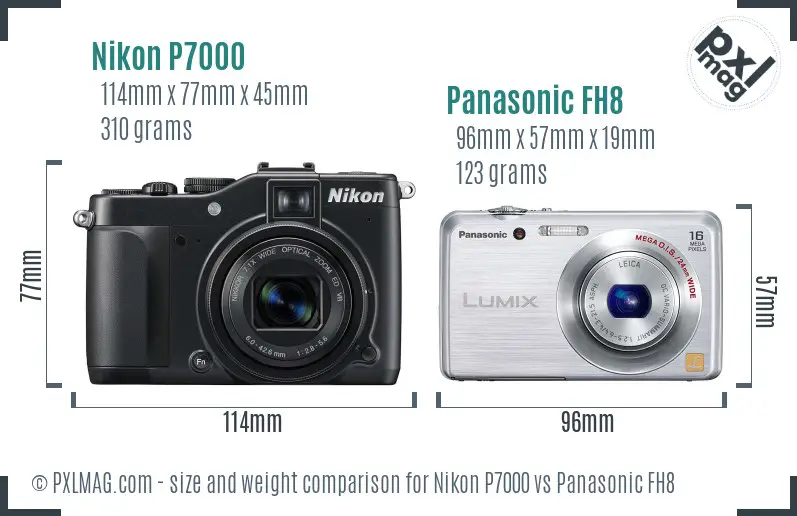Nikon P7000 vs Panasonic FH8 size comparison