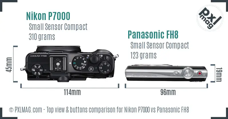 Nikon P7000 vs Panasonic FH8 top view buttons comparison