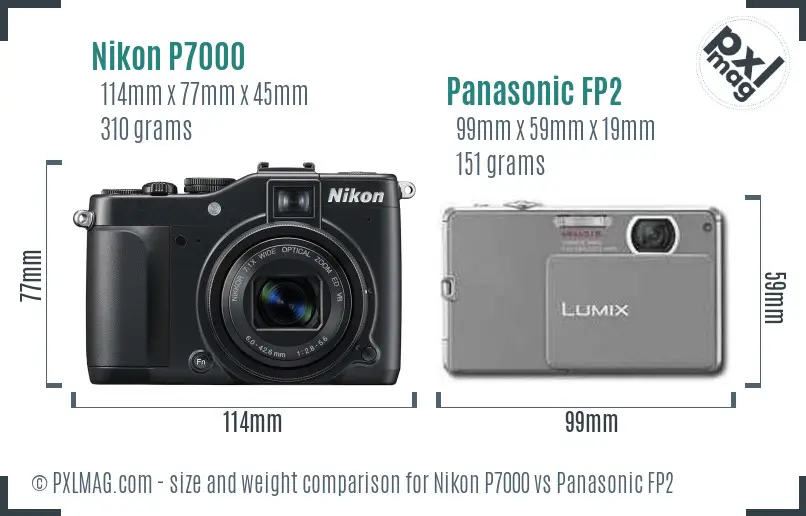 Nikon P7000 vs Panasonic FP2 size comparison