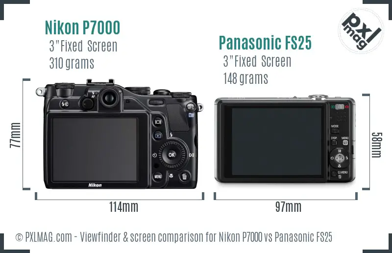 Nikon P7000 vs Panasonic FS25 Screen and Viewfinder comparison