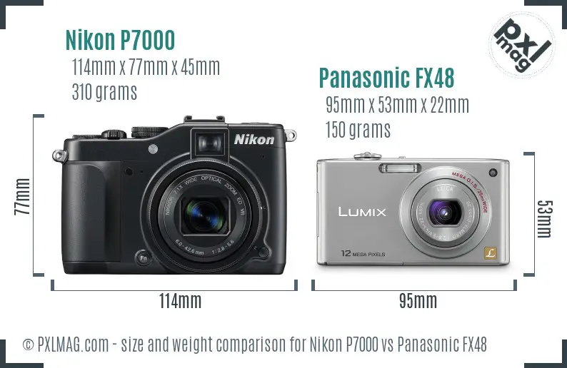 Nikon P7000 vs Panasonic FX48 size comparison Nikon P7000 vs Panasonic FX48 size comparison