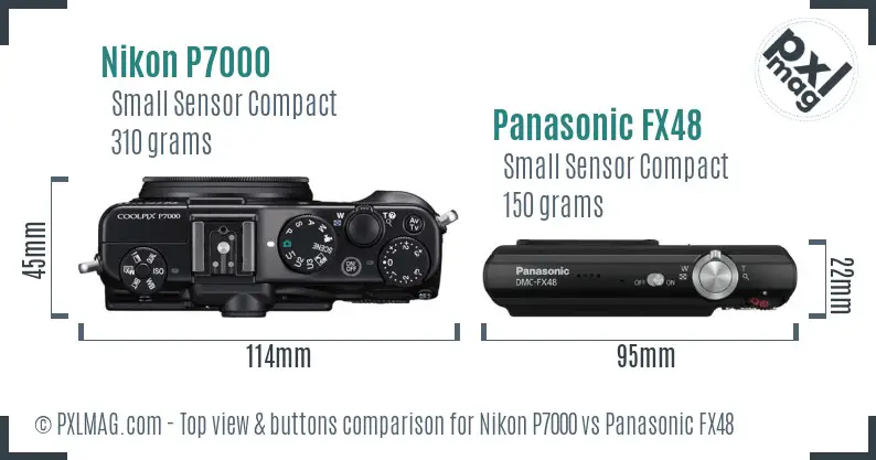 Nikon P7000 vs Panasonic FX48 top view buttons comparison