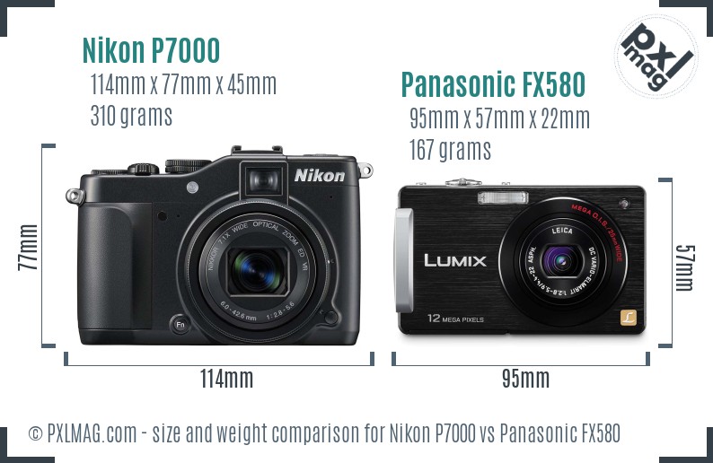 Nikon P7000 vs Panasonic FX580 size comparison