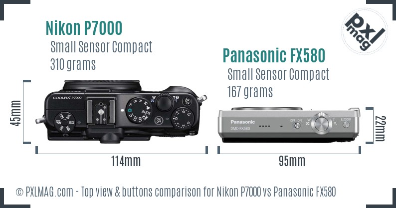 Nikon P7000 vs Panasonic FX580 top view buttons comparison