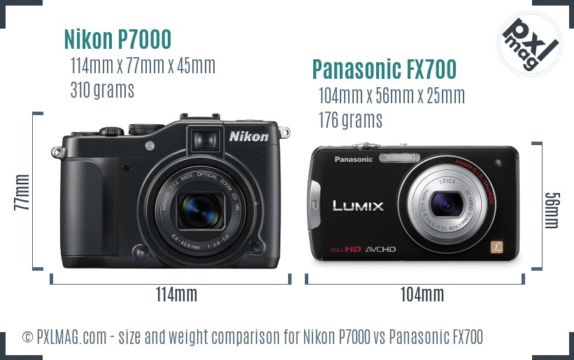 Nikon P7000 vs Panasonic FX700 size comparison