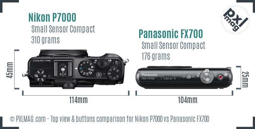 Nikon P7000 vs Panasonic FX700 top view buttons comparison