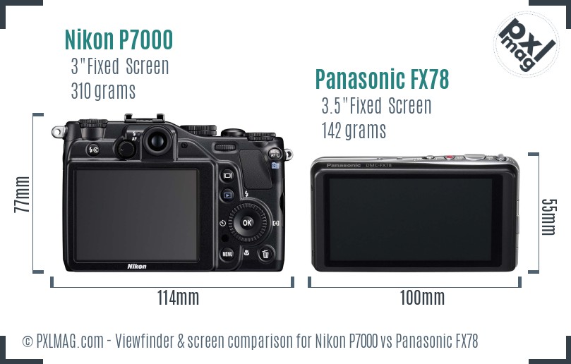Nikon P7000 vs Panasonic FX78 Screen and Viewfinder comparison