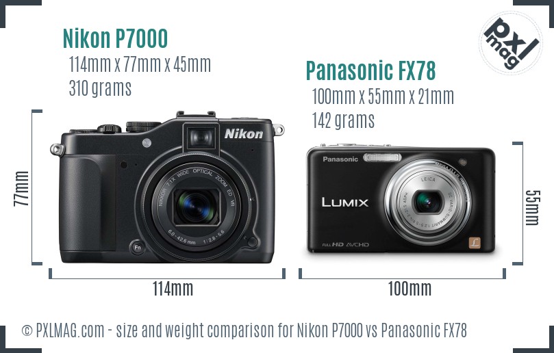 Nikon P7000 vs Panasonic FX78 size comparison