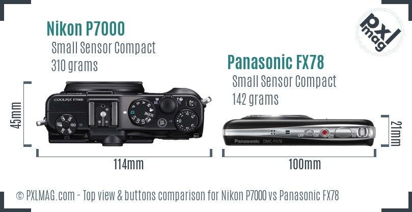 Nikon P7000 vs Panasonic FX78 top view buttons comparison