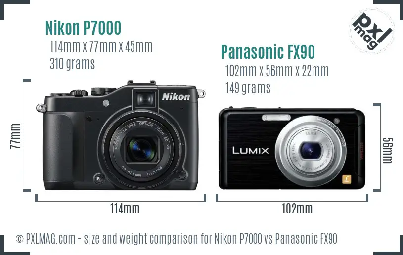 Nikon P7000 vs Panasonic FX90 size comparison