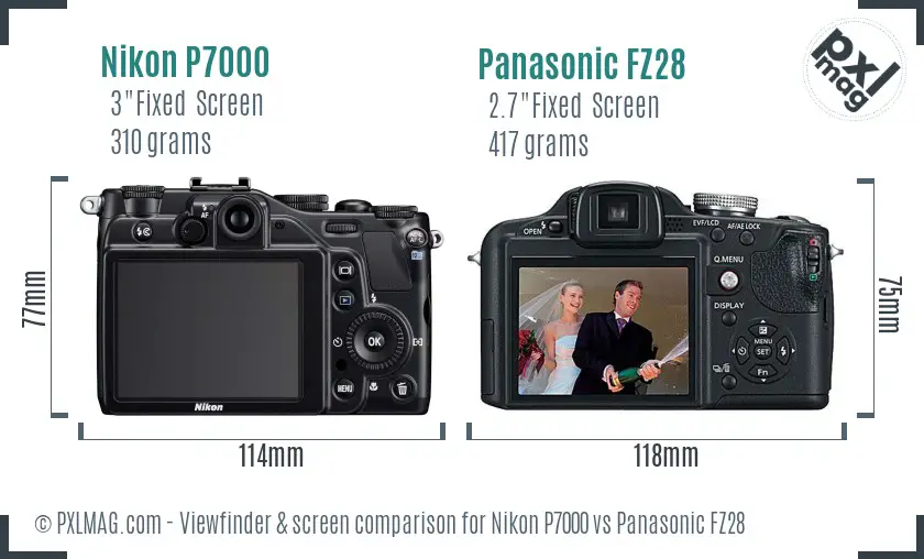 Nikon P7000 vs Panasonic FZ28 Screen and Viewfinder comparison Nikon P7000 vs Panasonic FZ28 Screen and Viewfinder comparison