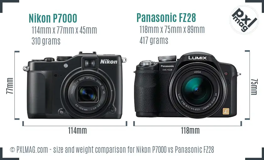 Nikon P7000 vs Panasonic FZ28 size comparison Nikon P7000 vs Panasonic FZ28 size comparison