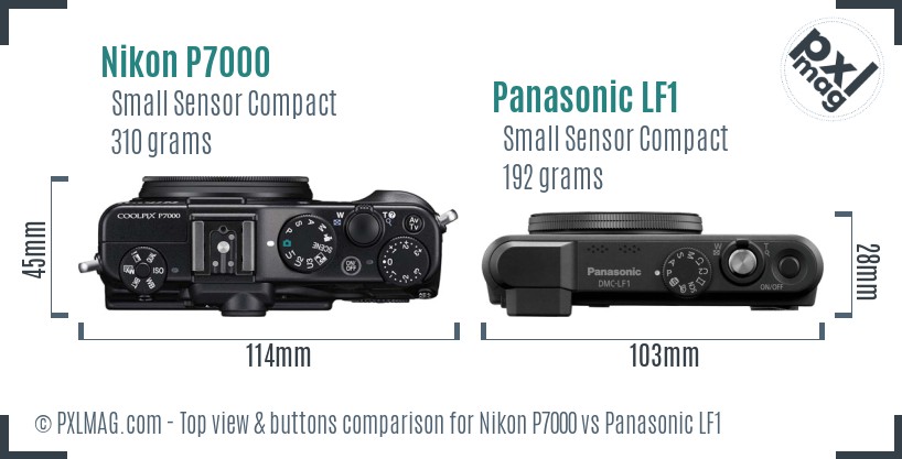 Nikon P7000 vs Panasonic LF1 top view buttons comparison