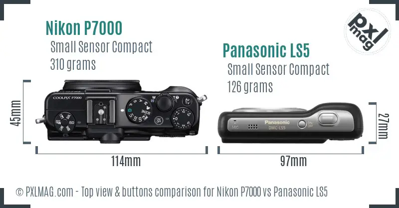 Nikon P7000 vs Panasonic LS5 top view buttons comparison