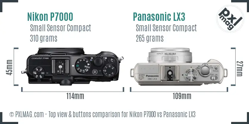 Nikon P7000 vs Panasonic LX3 top view buttons comparison