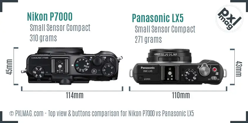 Nikon P7000 vs Panasonic LX5 top view buttons comparison Nikon P7000 vs Panasonic LX5 top view buttons comparison