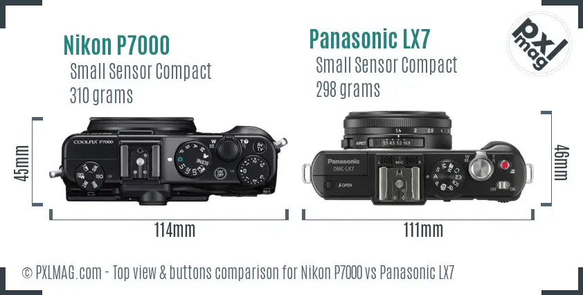 Nikon P7000 vs Panasonic LX7 top view buttons comparison