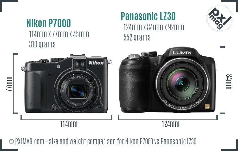 Nikon P7000 vs Panasonic LZ30 size comparison