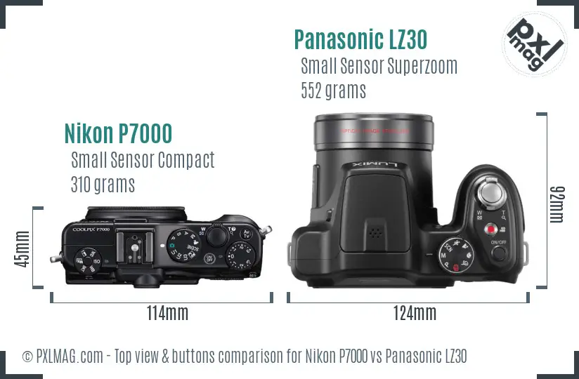 Nikon P7000 vs Panasonic LZ30 top view buttons comparison