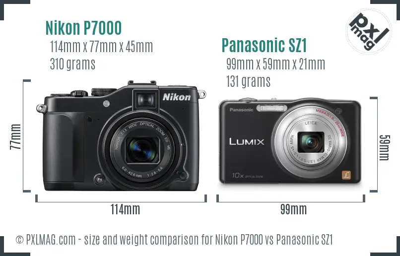 Nikon P7000 vs Panasonic SZ1 size comparison