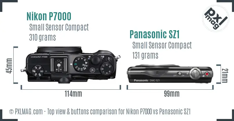 Nikon P7000 vs Panasonic SZ1 top view buttons comparison